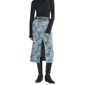 rag & bone Sid Jacquard Denim Midi Skirt Textured Blue Size 27